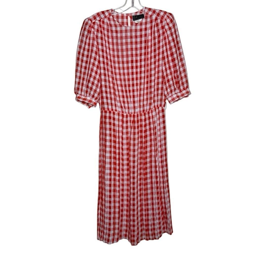 Vintage Breli Originals 3/4 Puff Sleeve Red Plaid Maxi Dress Size 12 Preppy
